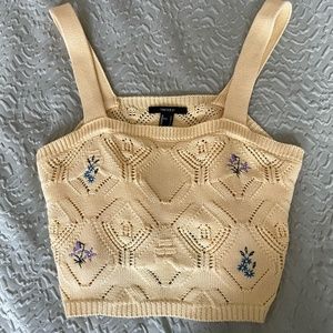 Forever 21 Yellow Crochet Floral Crop Top Size Large